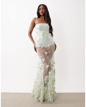 Oh Polly Premium Embellished Tulle Skirt Bandeau Corset Maxi Dress - White