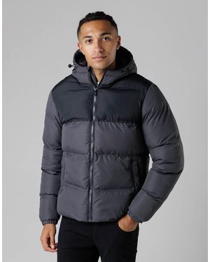 French Connection Colour Block Hooded Puffer Jacket With High Neck - Blue