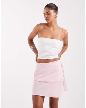 JJXX Linen Blend Asymetric Tie Waist Mini Skirt - Pink