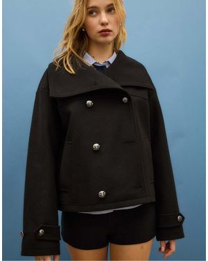 Stradivarius Soft-Touch Crossover High Neck Jacket - Black