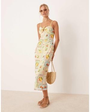 ASOS Mesh Cami Drawstring Front Midi Dress - Natural