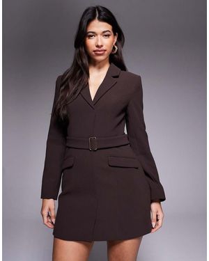Forever New Vestido Corto Marrón Estilo Americana Con Cinturón De - Gris