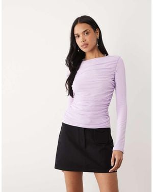 ASOS Mesh Ruched Long Sleeve Top - Pink