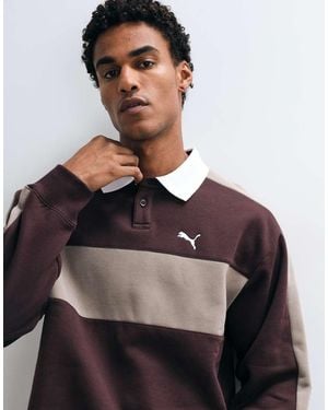 PUMA T7 Relaxed Polo Crew Neck Sweatshirt - Brown