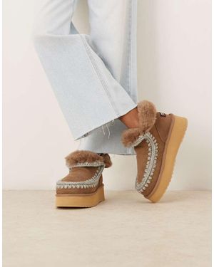 Mou Mini Platform Suede Boots - Natural