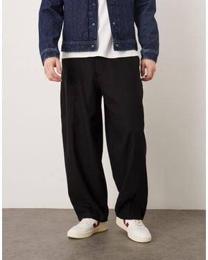 ASOS Smart Wide Barrel Leg Pleated Pants With Wool Blend - Black