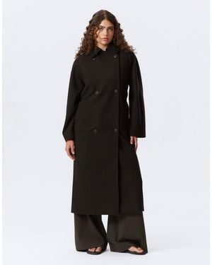 Weekday Kia Wool Blend Oversized Coat With Tie Waist Detail - Black
