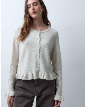 Pieces Frill Cuff Button Detail Cardigan - Grey