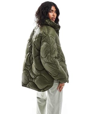 JJXX Oversized Quilted Jacket With High Neck - Green