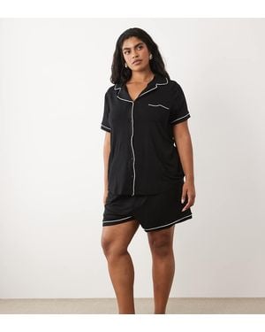 ASOS Asos Design Viscose Curve Super Soft Short Sleeve Shirt And Short Pyjama Set - Black