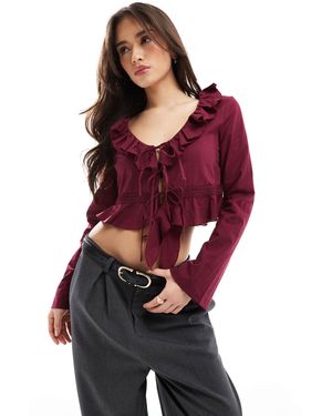 Bershka Ruffle Detail Top - Red