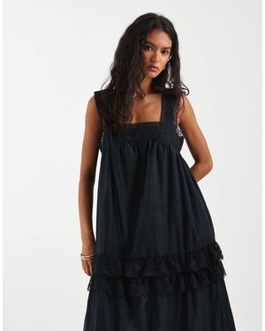 Object Robe longue style bohème à volants étagés en dentelle - Noir