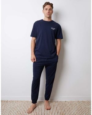 Threadbare Peached Cotton Short Sleeve Graphic Lounge Set - Blue