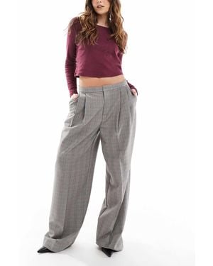Pull&Bear Pantalon habillé large à carreaux - Gris
