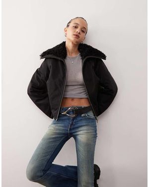 Weekday Hiro Jacket With Faux Fur Collar - Black
