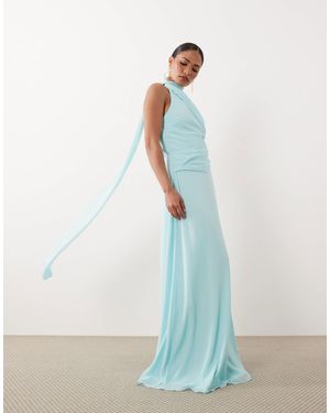 TFNC London Chiffon One Shoulder Scarf Neck Maxi Dress - White