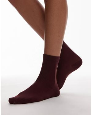 TOPSHOP Sheer Ribbed Socks - Red