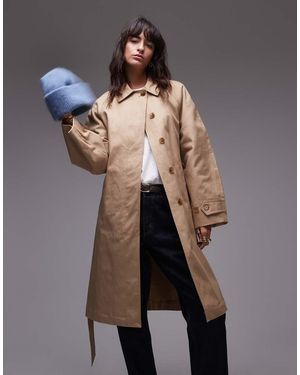 Mango Gabardina Midi Color Tostado Con Cinturón Premium De - Marrón