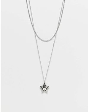 Reclaimed (vintage) Unisex 2 Row Star Pendant Necklace - White