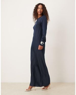 ASOS Vestido Lencero Largo Con Diseño De Costuras De Satén Mate De - Azul