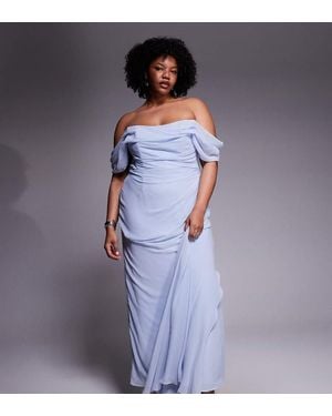 ASOS Asos Design Curve Georgette Bardot Bridesmaids Dress - Blue