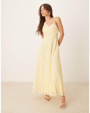 ASOS Vestido Midi Amarillo De Tirantes Con Cuerpo Drapeado Y Falda Plisada De - Neutro