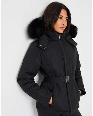 Threadbare Belted Padded Ski Jacket - Black
