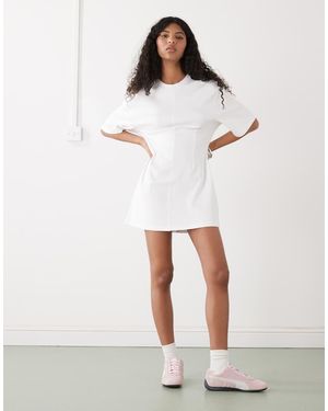 Monki Structured Cinched Waist T-shirt Mini Dress - White