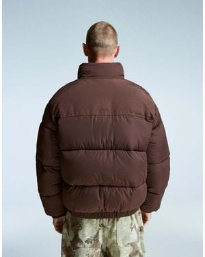Bershka Technical Puffer Jacket - Brown