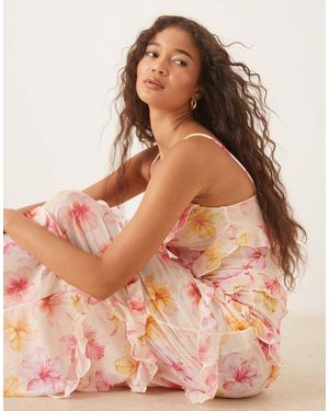 Wild Lovers Cali Dreams Floral Print Ruffle Beach Maxi Dress - Pink