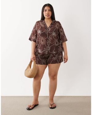 ASOS Asos Design Curve Logan Beach Resort Shirt - Brown