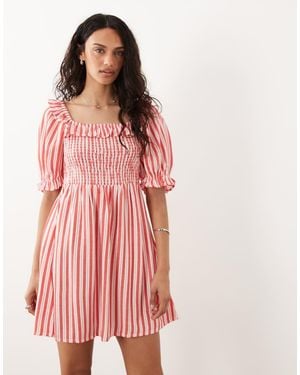 New Look Stripe Shir Frill Trim Mini Dress - Pink