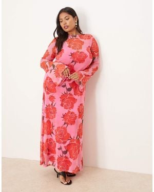 Never Fully Dressed Long Sleeve Mesh Midaxi Dress - Red