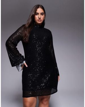 Jaded Rose Plus High Neck Cowl Back Sequin Mini Dress - Black