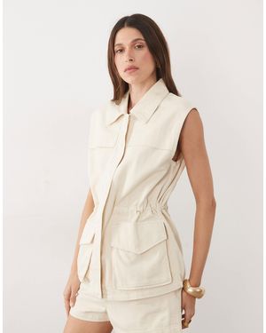 Mango Aria 100% Cotton Cinched Waist Vest Co-ord - Natural