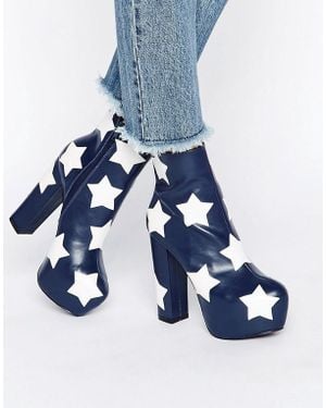 Daisy Street Star Platform Ankle Boots - Blue
