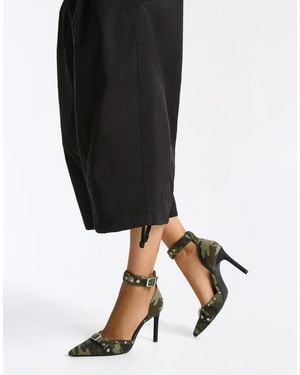 Bershka Ankle Strap Heeled Shoes With Buckle Detail - Black