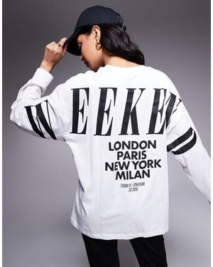 ASOS Weekend Collective Icon Oversized Long Sleeve T-shirt With Stacked Back Logo - Gray