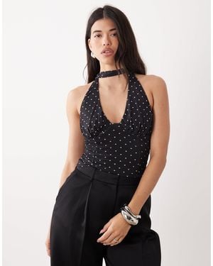 ASOS Mesh Halterneck With Scarf Detail - Black