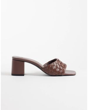 Mango Faux Leather Braided Block Heeled Mules - Brown