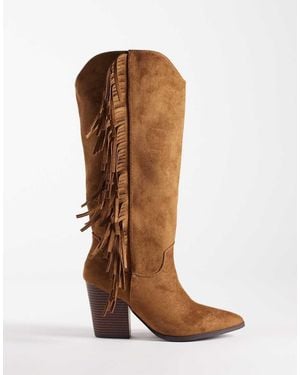 SEQWL Western Knee Boots With Fringing - Brown
