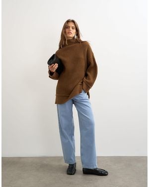 TOPSHOP Pull oversize en maille à col roulé avec détail - Multicolore