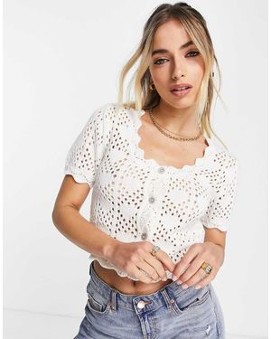 Monki Crochet Button Front Top - White
