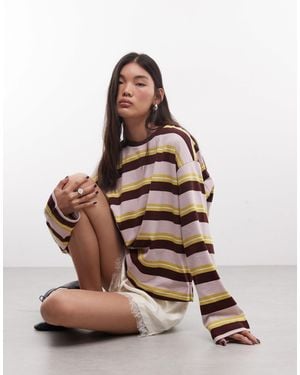 Monki Oversized Long Sleeve T-shirt With Side Slits - Brown