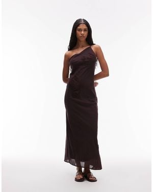 TOPSHOP Asymmetric One Shoulder 3d Flower Midi Dress - Brown
