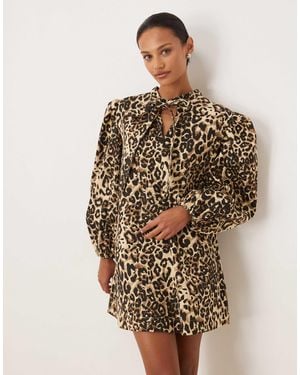 Sister Jane Mirage Pure Cotton Denim Volume Sleeve Mini Dress - Brown