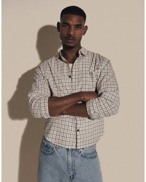 TOPMAN Relaxed Crop Fit Check Shirt - Natural