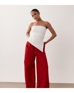 Miss Selfridge Linen Blend Wide Leg Trouser - Red