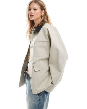 Pull&Bear Cord Collar Worker Jacket - Natural