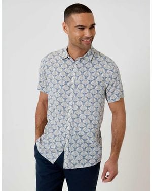 Threadbare Linear Leaf Print Short Sleeve Shirt - Blue